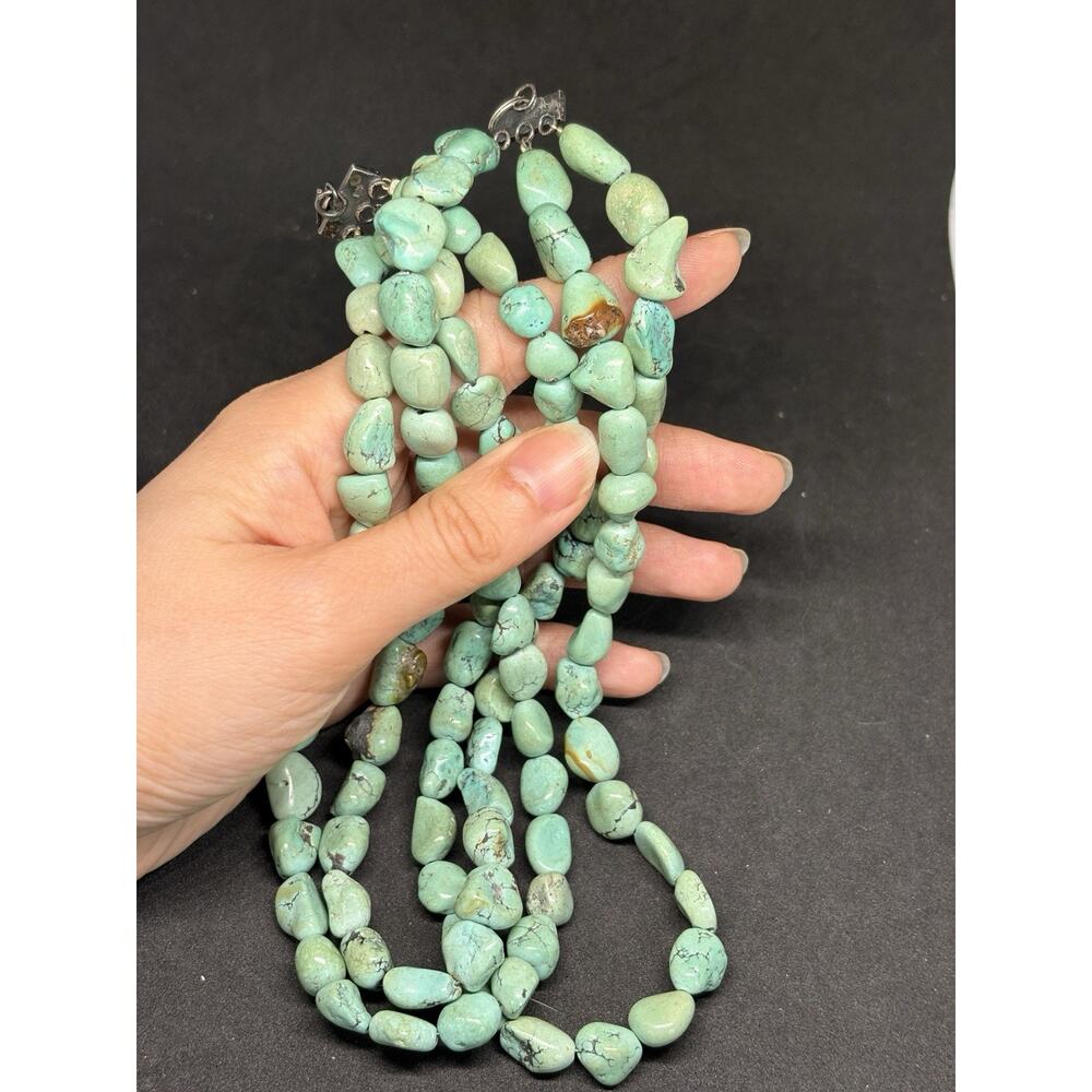 Vintage Native American Sterling Silver Polished Turquoise Multi Strand Necklace - Picture 11 of 15